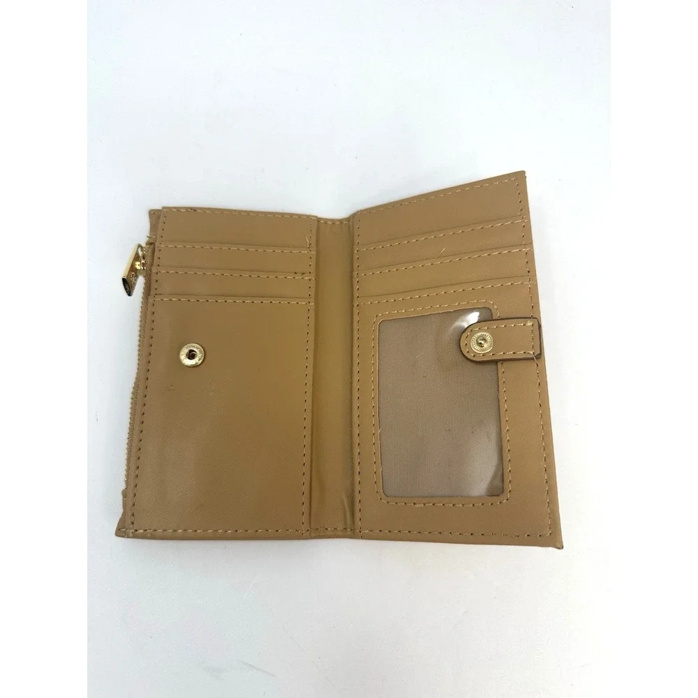 Nanette Lepore Pebbled Vegan Leather Slim Card Case Zip Wallet Wristlet Camel